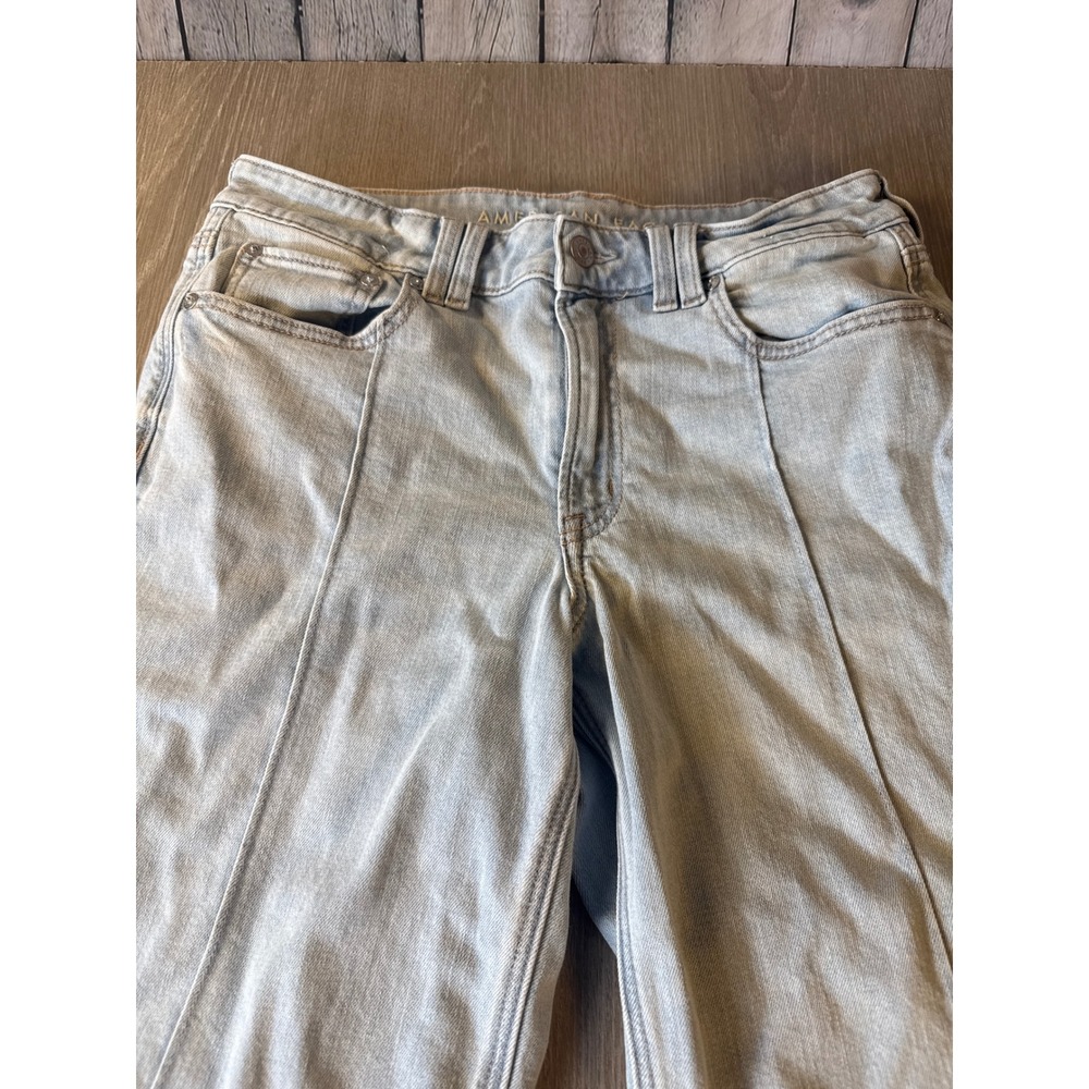 American Eagle Outfitters Light Wash Wide Leg Front Seam Jeans Womens 4 Long
